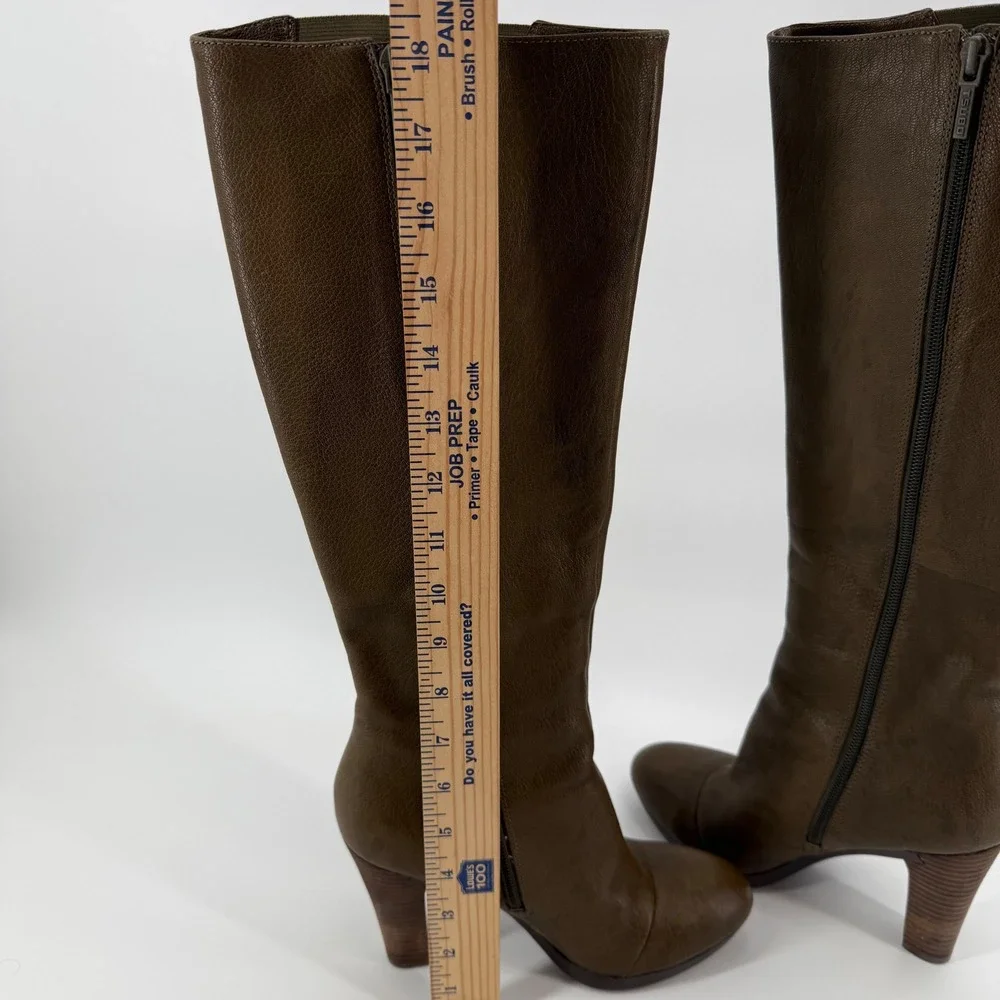 TSUBO Knee High Boots Womens 7 Tarian Olive‎ Green Leather Side Zip Block Heel